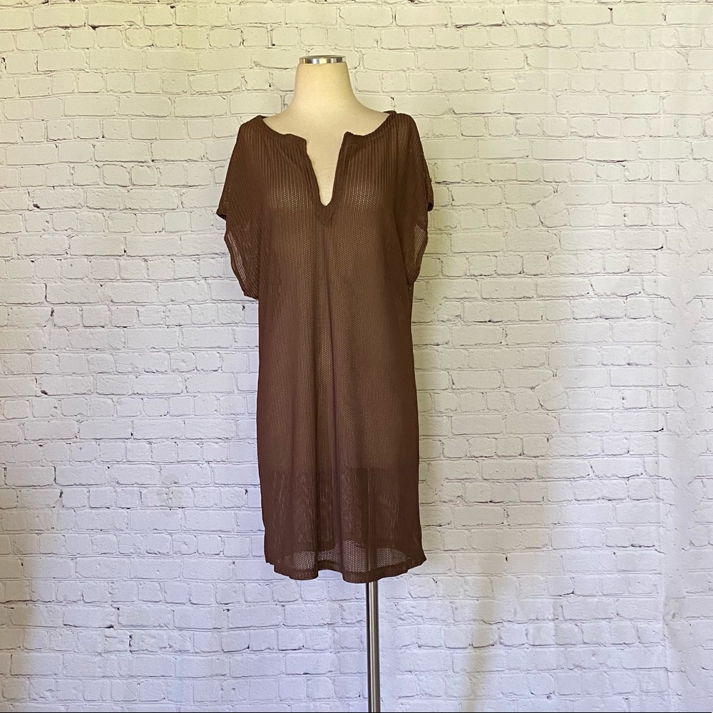 Brown Mesh Cover Up Top Mini Dress Islander XL